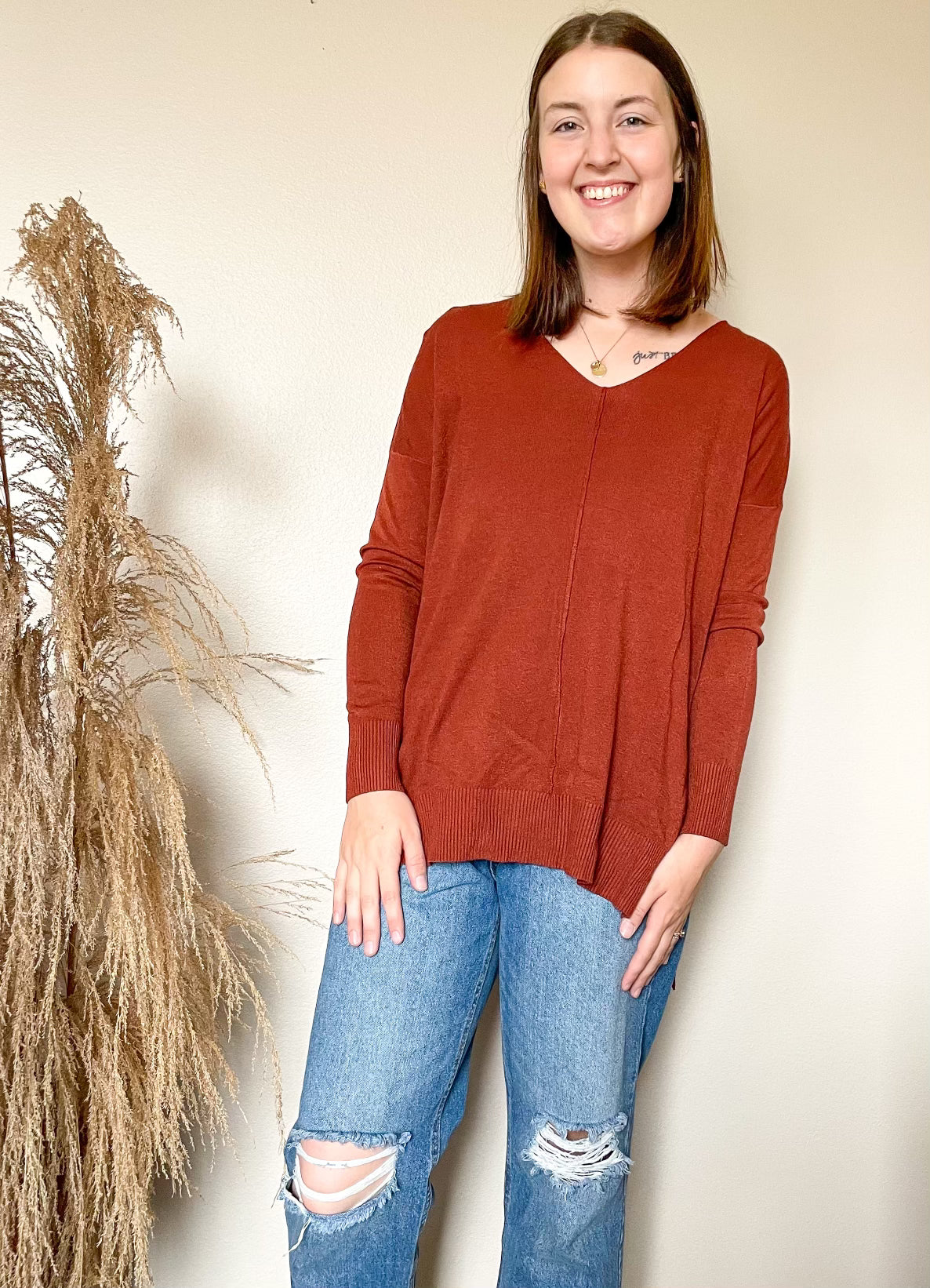 Rust V-Neck Sweater